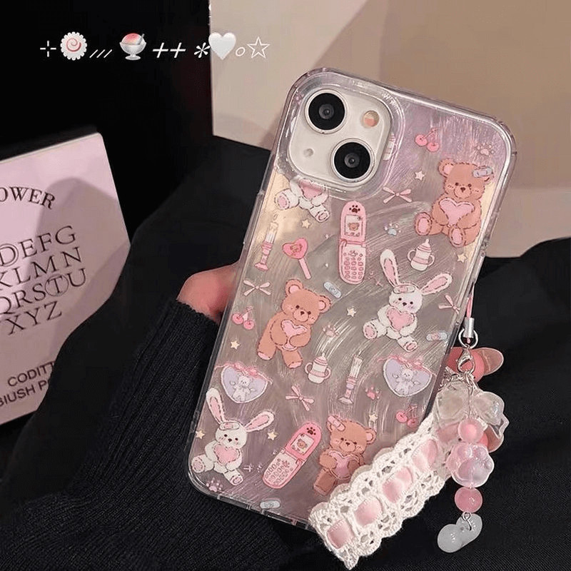 เคส for Vivo V70 V60 V50 V40 V30E V29E V30 V29 V27E V27 V25 Pro V25E Lite V23E Y100 Y38 Y28 Y03 Y78 5G Y75 Y55 Y22S Y22 4G Y30 Y15S Y15A Y02S Y36 Y27 Y56 Y16 Y02 Y02A Y02T Y01 Y35 2021 2022 Pink Feather Yarn Girly Bowknot Chain Bunny Bear Phone Case YS 24