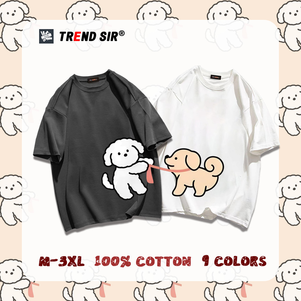 TrendSir เแปลเป็นภาษาไทย เสื้อโอเวอร์ไซส์ เสื้อยืดนิ่ม หมาน้อยในการ์ตูน ใส่สบาย 100% Cotton 9สี M-3XL