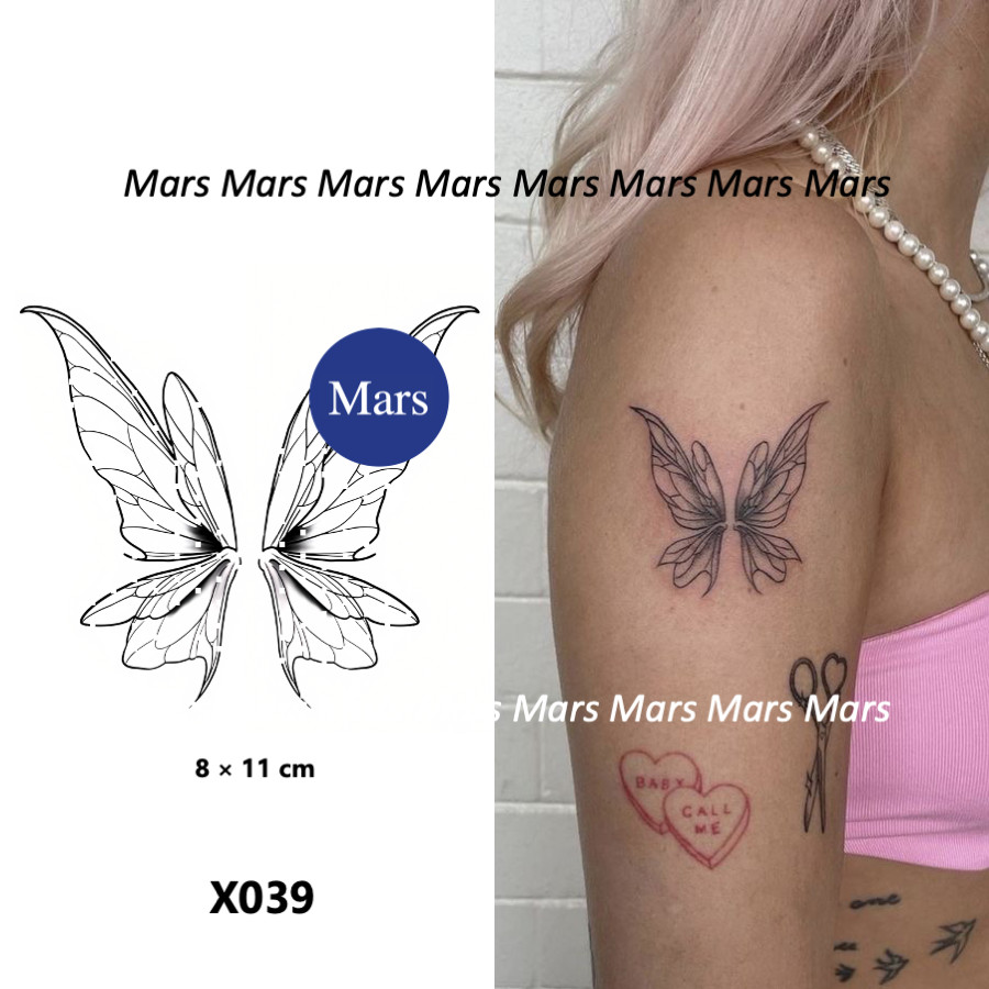 Mars Tattoo NEW Technology Magic - รอยสักชั่วคราว-lasting 2 สัปดาห์, สติกเกอร์รอยสัก แบบผีเสืء X039
