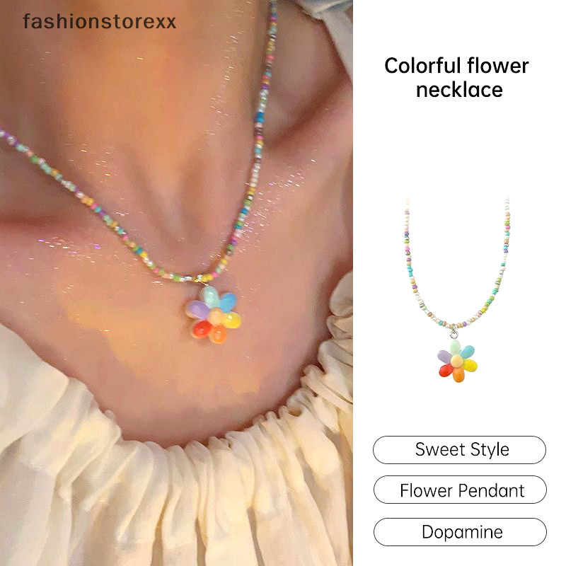 [ADP]ใหม่โบฮีเมียคนรักเกาหลีดอกไม้ที่มีสีสันหัวใจChokerจี้Multicolorเรซิ่นข้าวลูกปัดสร้อยคอสําหรับสา