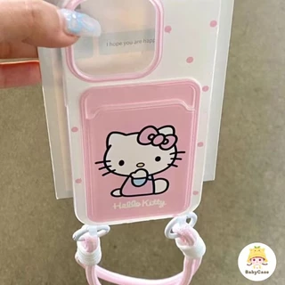 แฟชั่นลาย Hello Kitty น่ารัก ช่องใส่บัตรพร้อมสายคล้อง เคส IPhone 16 11 13 14 12 15 Pro Max 7 8 14 Plus XR X XS Max SE
