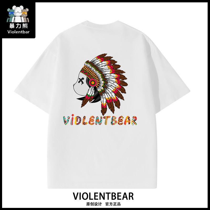 [พร้อมส่ง]【Violent Bear】American Cotton Indian Chief Bear Sh ชุดปกติ ไซส์ใหญ่ y2k สไตล์ วินเทจ น่ารั