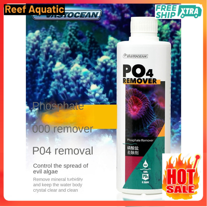 PO4 น้ํายาล้าง Vastocean - ลด PO4 อย่างรวดเร็วสําหรับตู้ปลาทะเล ปลีก 100ml ขวดซีล 500ml