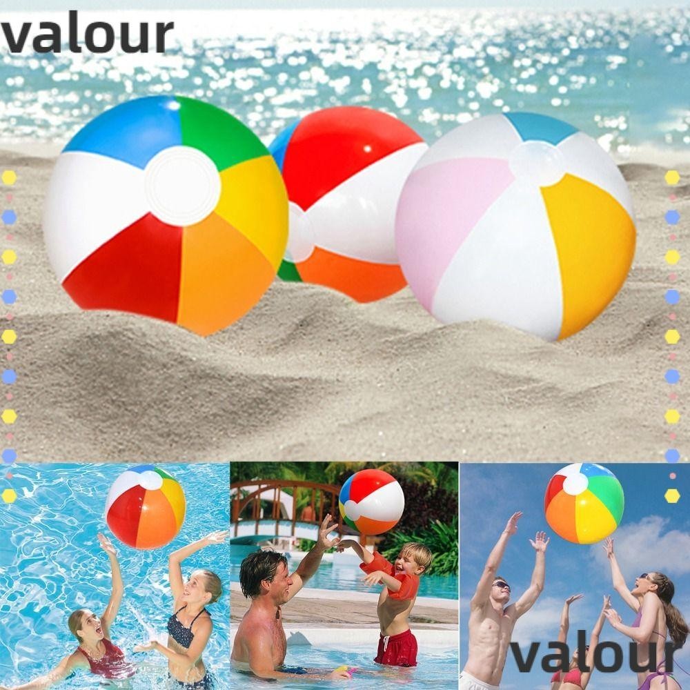 Valour ลูกบอลชายหาด PVC แบบเป่าลม สีรุ้ง ขนาดใหญ่ 30 ซม. 40 ซม. หกสี สําหรับเด็ก