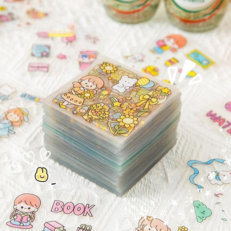 100 แผ่น PET สติ๊กเกอร์กันน้ํา DIY Collage วัสดุ Journal คู่มือสติกเกอร์เครื่องเขียน