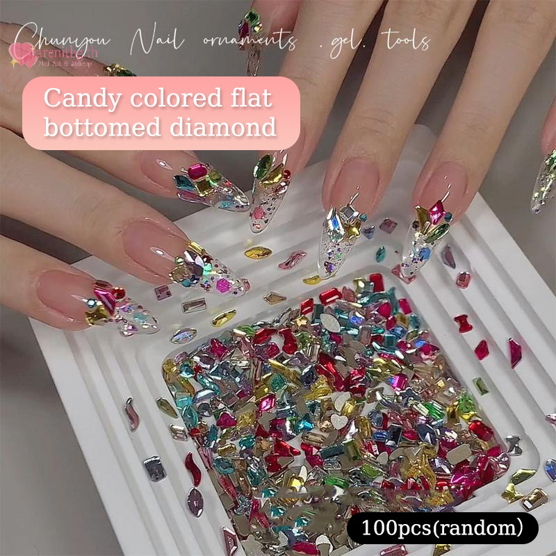 Renbg 100 ชิ้น Candy Soda คริสตัลเครื่องประดับเล็บ Ch ชี้ด้านล่างเงา Multi ตัดเล็บเพชรตกแต่งเล็บอุปกรณ์เสริม TH