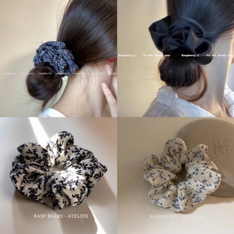 สีดําขนาดใหญ่ลําไส้ผมวงสําหรับผู้หญิง2024ใหม่ยืดหยุ่นผูกผมยางรัดอุปกรณ์ผม