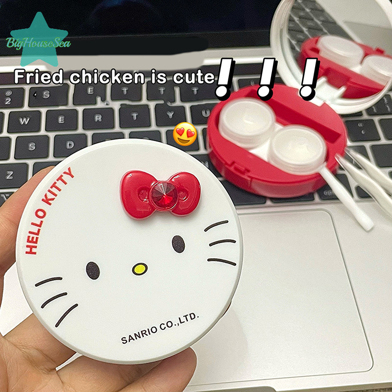 SANRIO [BigHouseSea] Hello Kittyคอนแทคเลนส์กรณีการ์ตูนSanrioความงามนักเรียนกล่องเก็บTravelแบบพกพาเลนส์คอนเทนเนอร์W/Wearing Stick Tweezerใหม่