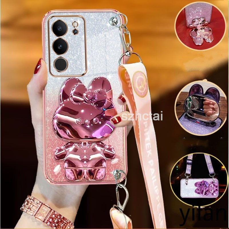 เคส Vivo V29 5G V30 5G V29E V27 5G V27E V25 V25E V23 5G V21 5G V19 สายยาวสายคล้องข้อมือสไตล์กับกระต่ายเครื่องสําอางกระจกยึดยึดเคสโทรศัพท์ ทีพียู นิ่ม เคสโทรศัพท์ Vivo V29 5G V30 5G V29E V27 5G V27E V25 V25E V23 5G V21 5G V19