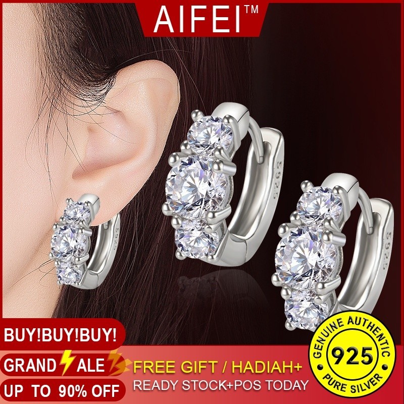 AIFEI♥เงิน925ต้นฉบับเกาหลีแฟชั่นระดับไฮเอนด์ใหม่สร้างสรรค์กุหลาบทอง R Hinestone ต่างหูหญิงยอดนิยมรูปตัวยูเพทายต่างหูแฟชั่น -S1-1
