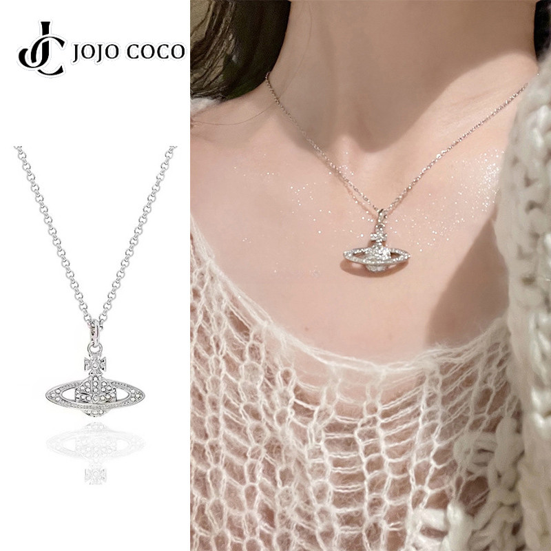 Jojo COCO Silver Planet จี้สร้อยคอผู้หญิงเกาหลีสไตล์ Hip-Hop Collarbone Chain