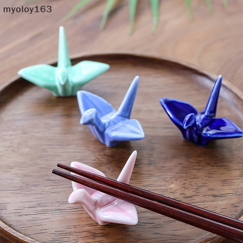 Myoloy เซรามิคกระดาษ Crane Chop Rest ส้อมช้อนผู้ถือช้อนอาหารค่ําช้อนตกแต่งบ้านเครื่องประดับพิธีขึ้นบ้านใหม่ของขวัญ TH
