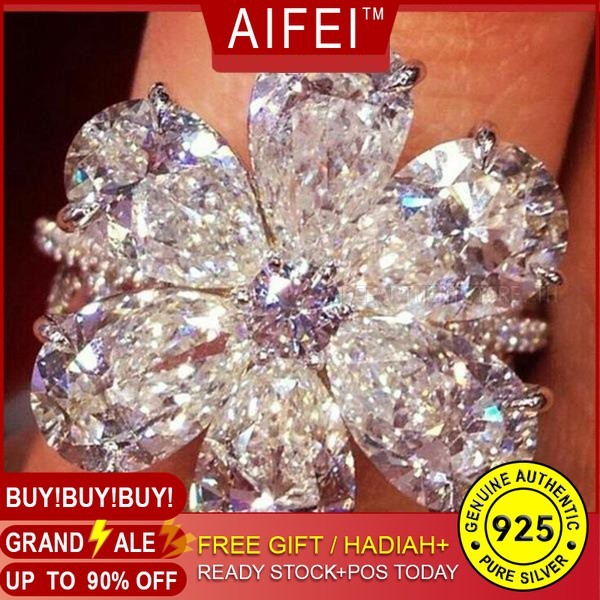 PLINTH แหวนเงินแท้ 925 สีขาวฝังเพชรหยดน้ำหยดหิมะรูปดอกไม้คริสต์มาส175