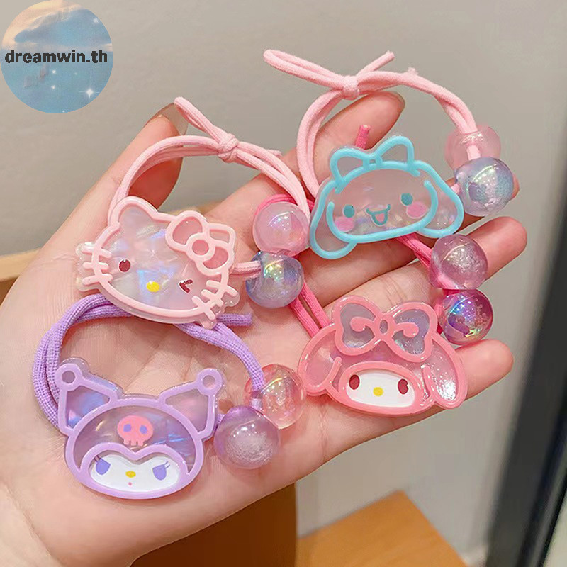 Dreamwin Sanrio น่ารักการ์ตูนยางรัด Kuromi ยืดหยุ่นสูงผม Tie เชือกผม Melody อบเชยสุนัขหัวเชือกสําหรับเด็กหญิง Headwear th