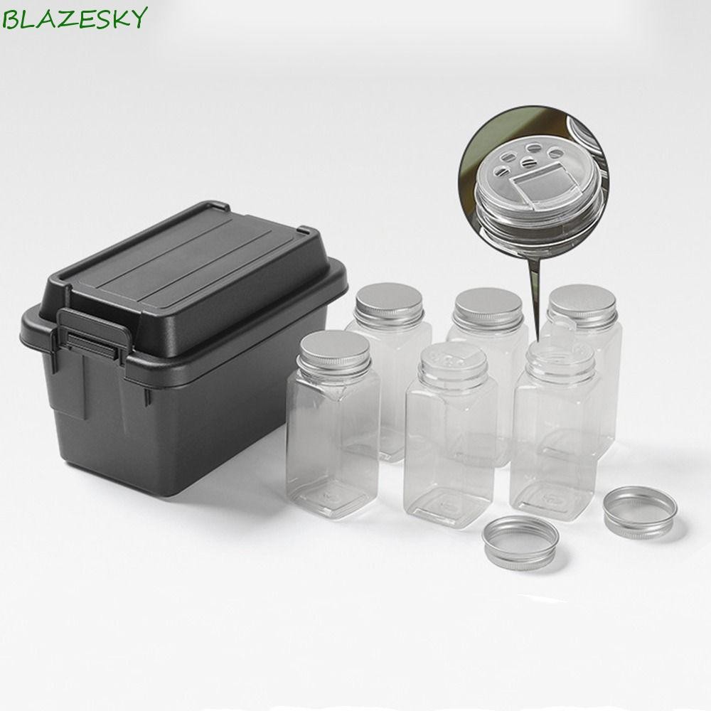 Blazesky ชุดเครื่องเทศแคมป์ปิ้ง, พลาสติก 6 ชิ้นขวดใส่เครื่องปรุงกล่องเก็บแคมป์ปิ้ง, ของขวัญทนทาน 1.1L/0.9L กันน้ําอุปกรณ์บาร์บีคิว Organizer Travel