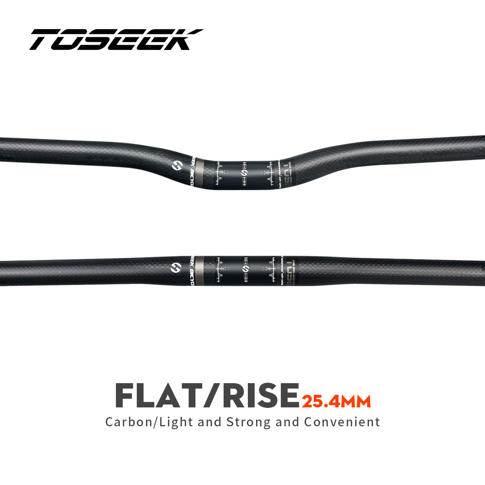 Toseek 25.4 คาร์บอนเต็มHandlebarจักรยานพับแนวนอนHandle Bar 400-700MM One-Shaped UltralightจักรยานตรงHandlebar