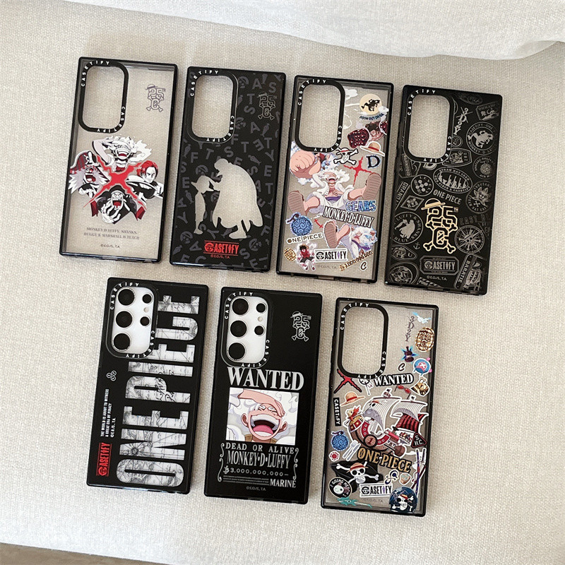 Casetify Samsung Galaxy S24 Ultra S22 S23 Ultra S23 Plus เคสโทรศัพท์อะคริลิค25th One PieceCreativity INS สไตล์ขอบสีดําโปร่งใสกันกระแทกฝาครอบป้องกัน