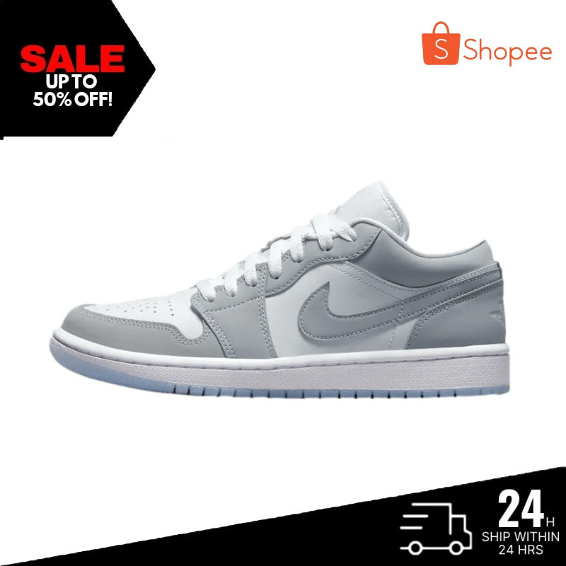 [100% สีลูกกวาด] สีเทา Nike Air Jordan 1 Low AJ1 gray/ White สีเทา