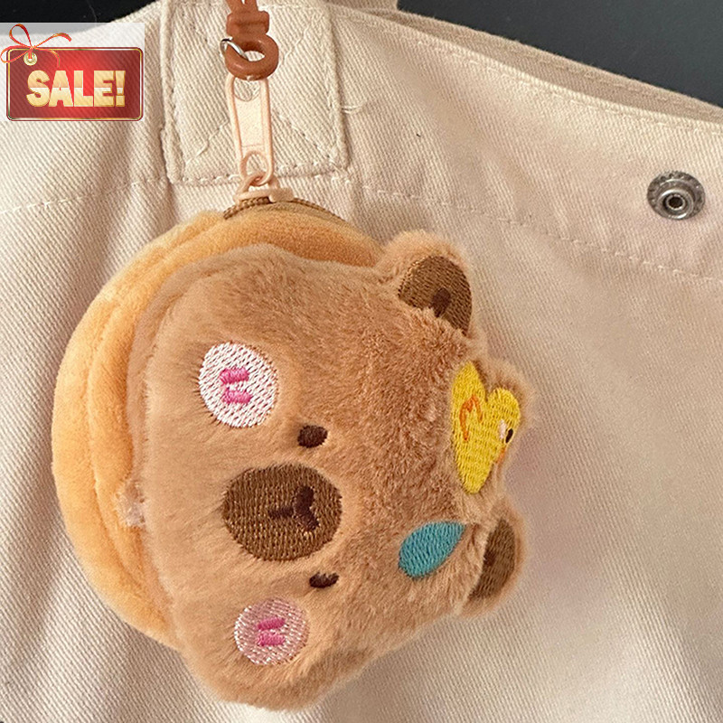Bl Capibara กระเป๋าใส่เหรียญตุ๊กตาจี้การ์ตูน Capybara กระเป๋าเก็บหูฟังพวงกุญแจแบบพกพากรณีกระเป๋าริมฝีปาก A