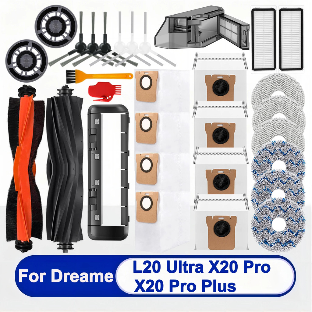 Dreame Bot L20 Ultra, L30 Ultra, X20 Pro X20 Pro Plus แปรงข้างหลัก, เศษผ้า, กรอง, ถุงเก็บฝุ่น