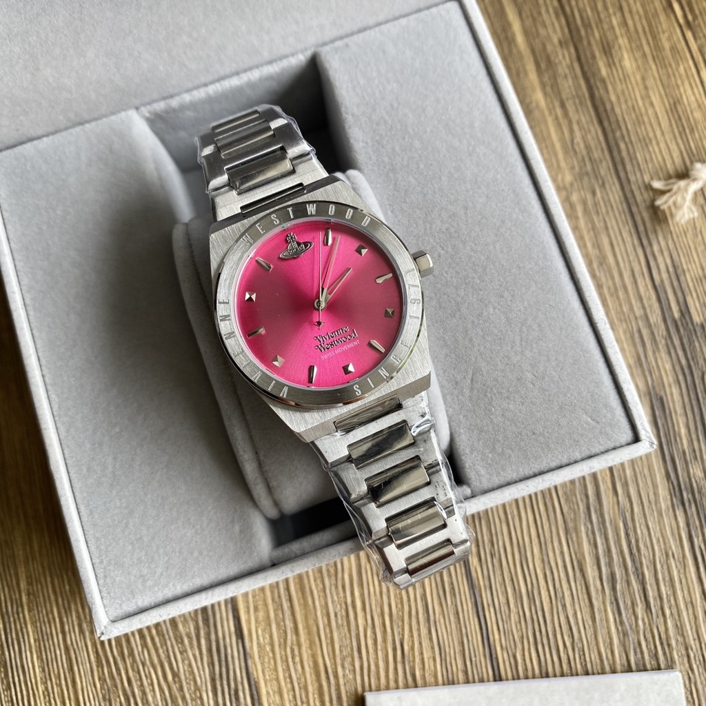 Vivienne westwood Pink Sun Pattern Dial พร้อมสายสแตนเลส VV244 นาฬิกา 33MM Box