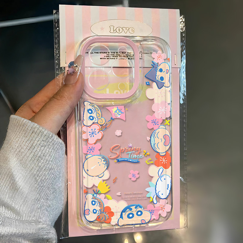 สนุก Sakura Crayon Shin Chan เคสโทรศัพท์สําหรับ IPhone 15 14 13 12 11 Pro Max X/XS Max XR 7/8 Plus Se2020 ซิลิโคนนุ่ม TPU Shock-absorbing Frosted เคสโทรศัพท์
