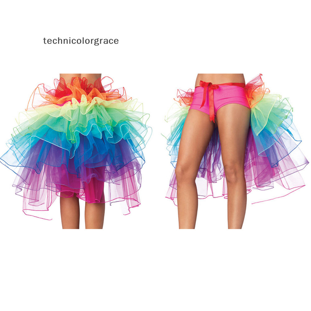 Technicolorgrace Rain Neon Tutu กระโปรง Rave Party Dance ครึ่ง Bustle Burlesque เซ็กซี่ Clubwear TCE