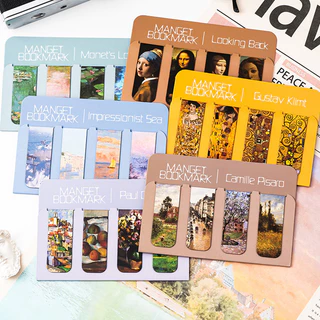 4 ชิ้น Aesthetic Art series ที่คั่นหนังสือแม่เหล็กนักเรียนพับ Mini Book Page Holder Art Bookmarks