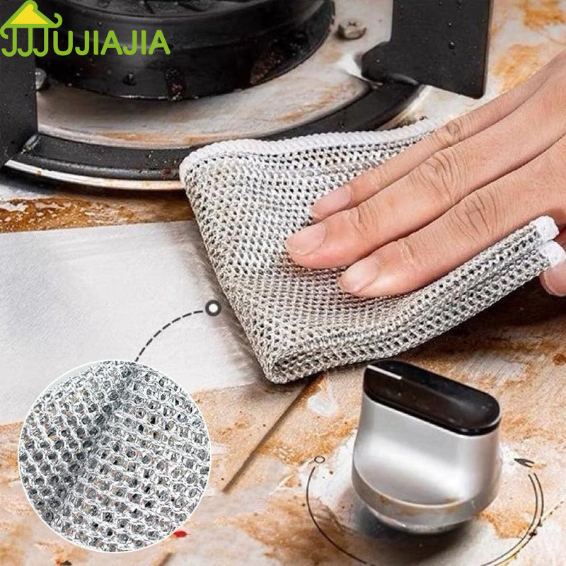 JUJIAJIA  พร้อมสต็อกจูเจียเจีย 1 บาท ลวดเหล็กจานผ้าลวดเงินจานผ้าครัวทุ่มเทล้างจานหม้อไม่ใช่น้ํามันโลหะลวดทําความสะอาดผ้า 1 บาท ส่ง ฟรี ของ1บาทส่งฟรี ลูกค้าไหม่1บาทส่งฟรี