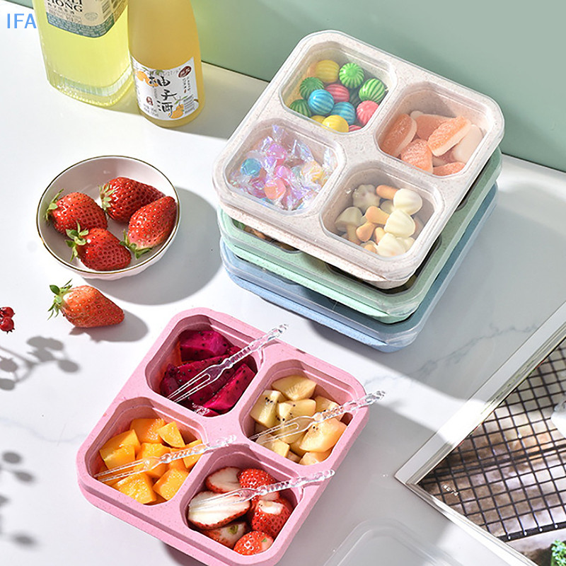 IFA กล่องสแน็คพร้อมปกใสสี่ใบ, จานขนมพร้อมกล่องผลไม้แห้ง, กล่องชาและมื้ออาหาร, และจานขนมเก็บสด