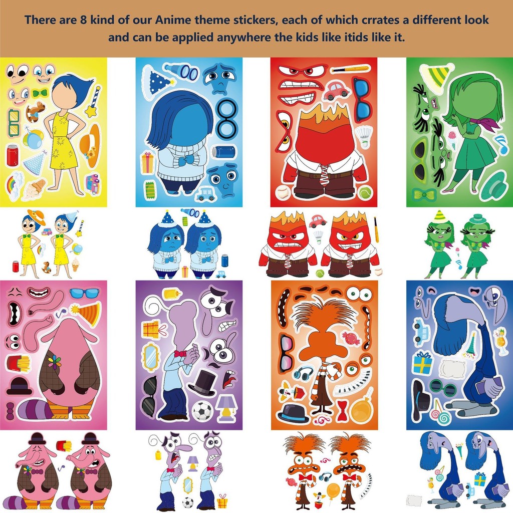 16sheepts/lot “ภายใน “ทําให้ใบหน้าของคุณเอง DIY สติกเกอร์ปริศนา Party Favors ของเล่นเด็กของขวัญวันเกิด ราคา ถูกที่สุด ดีลบีเคเค แกลเลอรีภาพที่ 3
