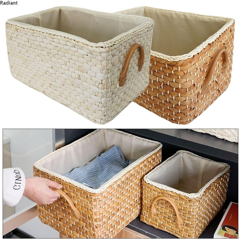 Radiant 1 ชิ้นตะกร้าเก็บ, ห้องครัวคอนเทนเนอร์ตะกร้าหวาย, Nautral หวายทอถังหญ้าทะเลสี่เหลี่ยม