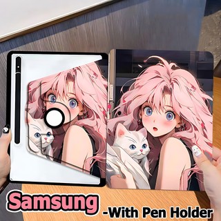 เคสแท็บเล็ต Case Samsung Galaxy Tab S7 S8 S9 S10+ S6 lite S7FE S9FE S9FE+ A8 A9 A9+ Galaxy Tab S8+ S9+ S7+ A7 lite 360 ° เคสฝาพับ Samsung Anime Girl