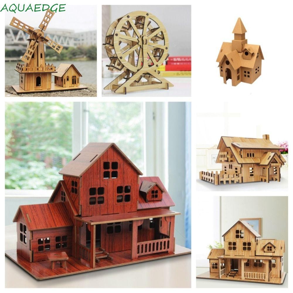 Aquaedge DIY ชิงช้าสวรรค์ Modle, กังหันลมแฮนด์เมด 3D ปริศนาไม้บ้านวิลล่า, ปราสาทการศึกษาความปลอดภัยไม้ไผ่