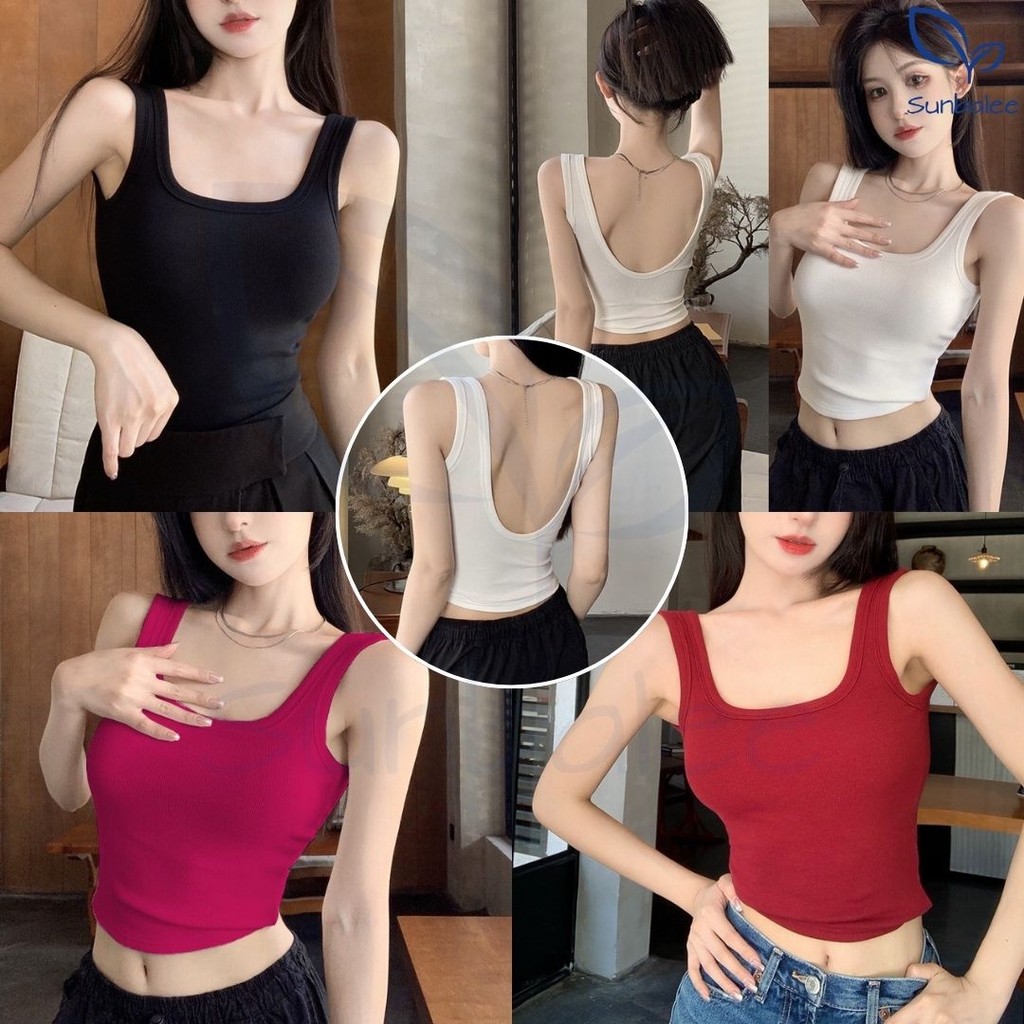 SUNBALEE SP-4 เสื้อกล้ามเว้าหลัง เสื้อกล้ามสีพื้น โชว์หลัง เสื้อแฟชั่นสำหรับผู้หญิง ผ้ายืดหยุ่น สินค้าพร้อมส่ง