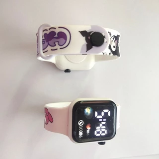 Sanrio การ์ตูน Led นาฬิกาเด็ก Square Dial สายซิลิโคน Melody Kuromi Cinnamoroll นาฬิกาดิจิตอลอิเล็กทรอนิกส์สําหรับของขวัญเด็ก