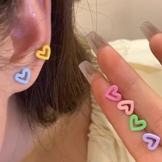 6ชิ้น/เซ็ตโลหะผสมใหม่ต่างหูหัวใจกลวงออกสีสันสดใสสําหรับผู้หญิง