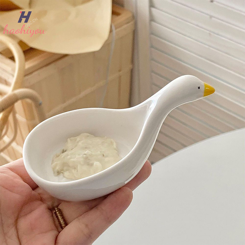 <haohiyou> Swan Shaped Seasoning จานซอสถั่วเหลืองเซรามิค Disc Tomato Holder สลัด Dressing คอนเทนเนอร์ Creative Table Decoration Home Nice