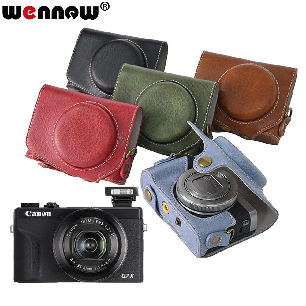 Retro PU หนังกระเป๋ากล้องครึ่งฝาครอบสําหรับ Canon Powershot G7 X G7X Mark III 3 G7XIII G7X3 SX740 SX740 SX740hs ปลอกอุปกรณ์เสริมสําหรับกล้อง