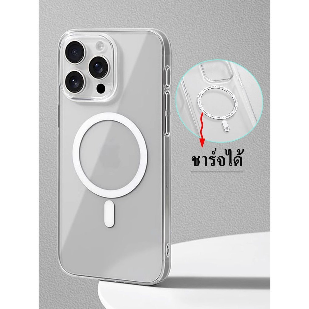 Mag เคส ชาร์ตได้ ใสกันกระแทก สำหรับ iPhone 16 16Pro 16Plus 16Promax 11,12,13,14,15 Pro Plus Promax X Xs Max พร้อมส่ง 038