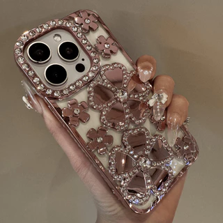 หรูหราชุบแฟลชเพชรดอกไม้ซิลิโคนเคสโทรศัพท์สําหรับ ไอโฟน16 15 14 13 12 11 มือโปร สูงสุด ปลอก กรอบรูปกันกระแทกเพชร-ป้องกันนิ่มฝาหลัง