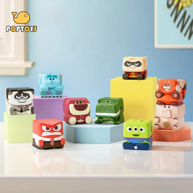 POPTOYPOPMART Disney/pixar POP CUBE - 3 Series Blind Box Art ของเล่นอินเทรนด์ตุ๊กตาเดสก์ท็อปตกแต่งของขวัญวันหยุดตุ๊กตาน่ารักอุปกรณ์เสริมแฟชั่น