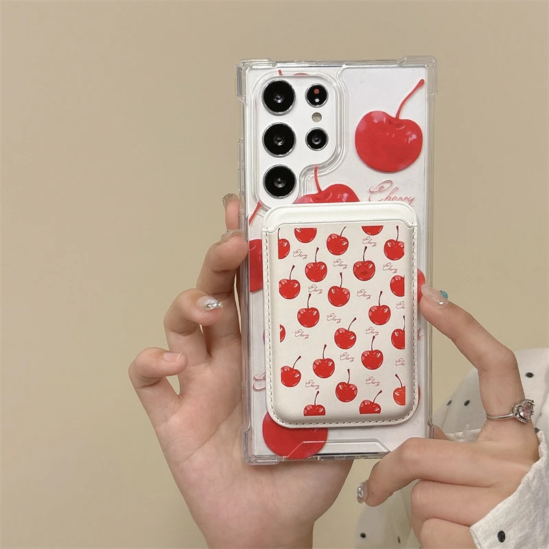 Cherry Lovely กระเป๋าสตางค์ปลอกกันกระแทกสําหรับ Samsung s22 s22plus ultra Case Girly S23 S23Plus s23fe s24 s24plus s24ultra ปกหลัง