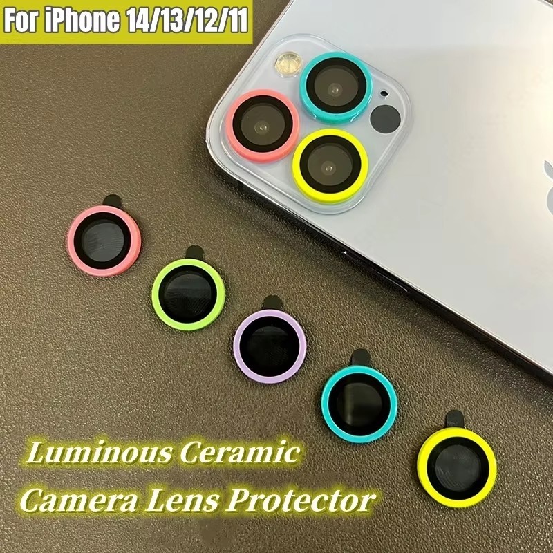 สําหรับ iPhone 16 15 11 12 13 14 Pro Max 15 14 Plus 13 12 Mini ฟิล์มเรืองแสง กระจกนิรภัย เรืองแสง ป้องกันเลนส์กล้อง