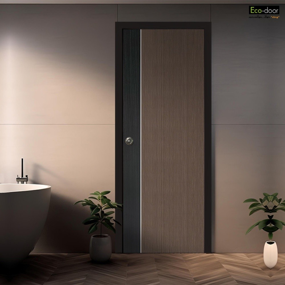 GlobalHouse ECO-DOOR ประตู UPVC เอ็กซ์ทรูชั่น รุ่น PC1 ขนาด 70x200 ซม. สีเกรย์โอ๊ค (เจาะลูกบิด) สินค้าของแท้คุณภาพดี