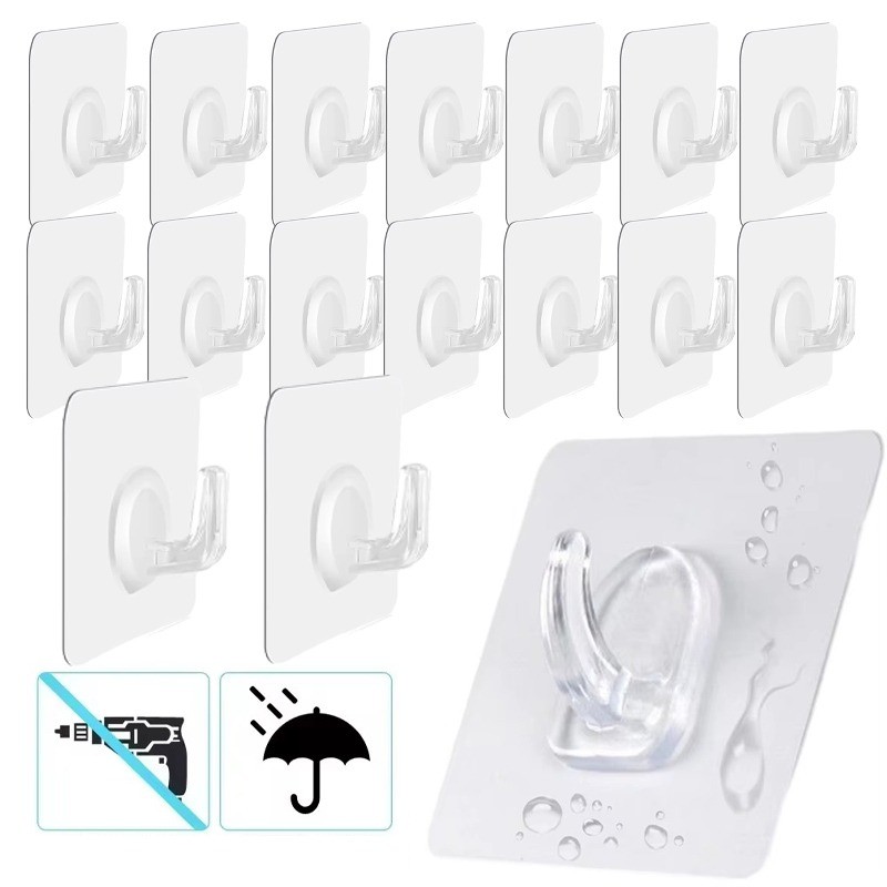 20 ชิ้น Heavy Duty Self-adhesive Hook - ตะขอติดผนังโปร่งใส - ห้องครัวห้องน้ําตะขอเหนียว - Home Organizer
