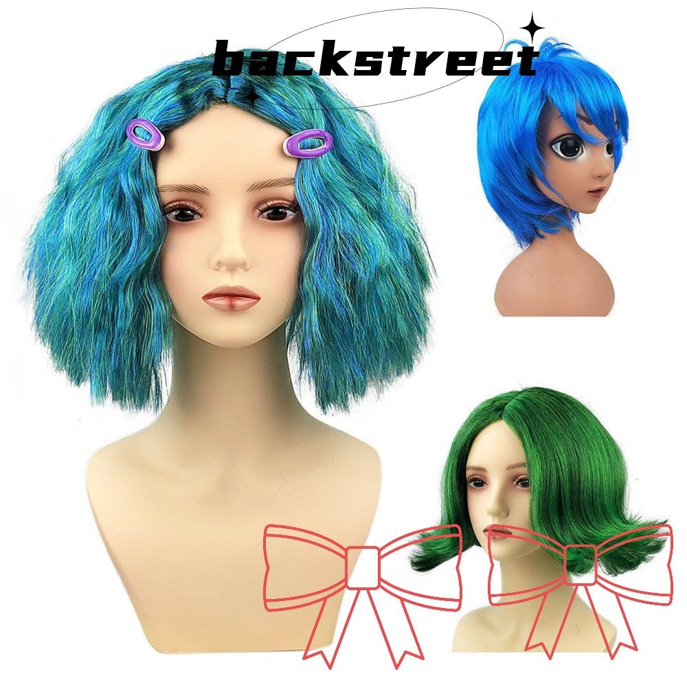 Backstage Dress Up Wig, with Water Drop Clip Envy/Disgust/Sadness/Joy Curly วิกผมสั้น, นวนิยาย Masquerade คอสเพลย์ภายใน Out 2 หัววิกผม Hairpiece สําหรับผู้ใหญ่