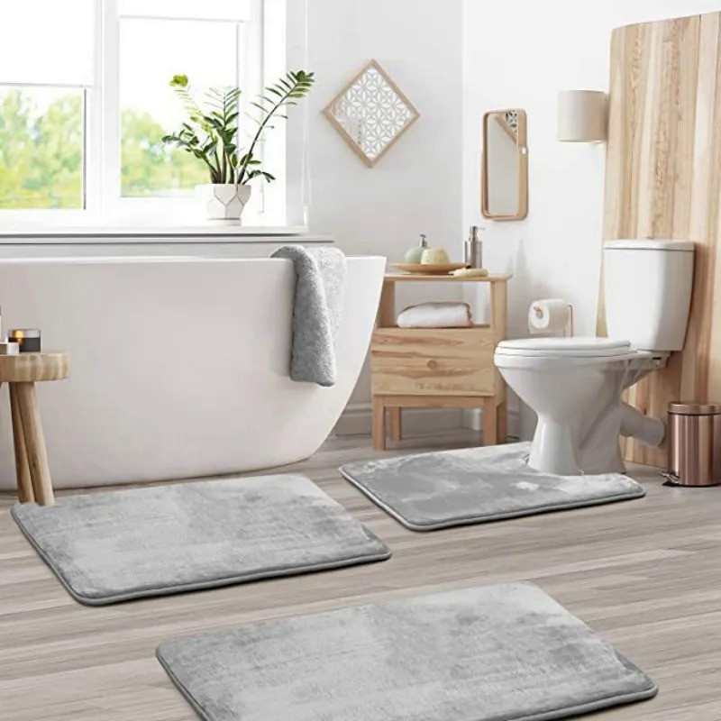 Velvet Bath Set Super Soft Non-slip Comfortable Bath Mats Rug Carpet Set for Bathroom Absorbent Wash