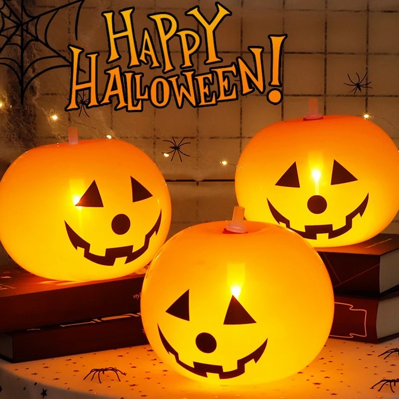 บอลลูนโคมไฟฟักทองฮาโลวีน 10 นิ้ว - อุปกรณ์ปาร์ตี้ Helloween - ลูกโป่งเรืองแสง LED - เรืองแสงในที่มืดของเล่นเด็ก - ตกแต่งฟักทองกลางแจ้งฮาโลวีน