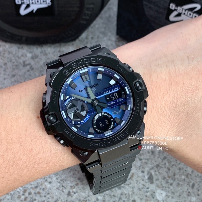 GST-B400BD-1A2 นาฬิกาข้อมือผู้ชายสีดําสีน้ําเงิน G-STEEL เคสชุบไอออนสีดําธุรกิจนาฬิกากลางแจ้ง GOutdo
